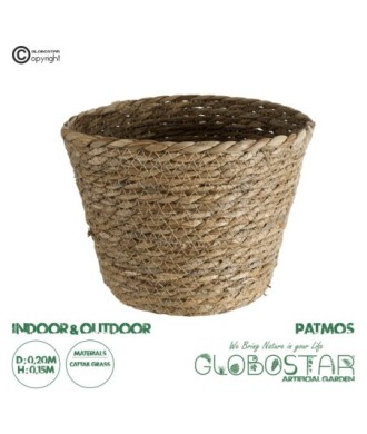 GloboStar® Artificial Garden PATMOS 20269 Διακοσμητικό Πλεκτό Καλάθι - Κασπώ Γλάστρα - Flower Pot Καφέ Φ20 x Υ15cm